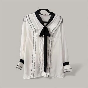 JJ’s Fairyland Coquette Tie‎ Neck Sheer Blouse Bow S